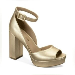 Sun + Stone Reemaap Block-Heel Platform Sandals in a gold metallic finish Sz 10M